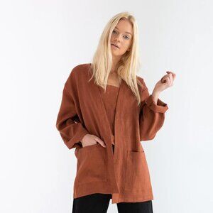 Love&Confuse SELBY Linen Jacket  Blazer in Rust / Linen Kimono S